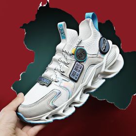 Hollow Blade Shock Absorption Sports Shoes Summer Breathable Flying Woven Casual Shoes (Option: White-44)