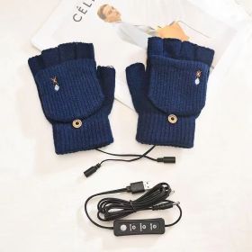 Flip Half Finger Knitted USB Heating Gloves (Option: B3037 Green-Adjustable Temperature)