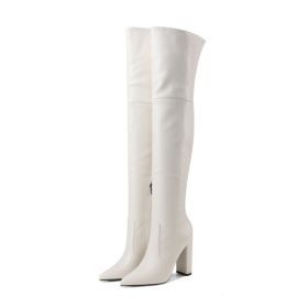 Autumn And Winter Pointed Thick Heel High Heel Over The Knee Boots Women (Option: White-43)