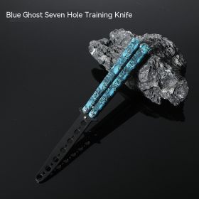 Butterfly Comb Folding Training Knife Stainless Steel Swing Knife (Option: Blue Ghost-Seven hole training knife)