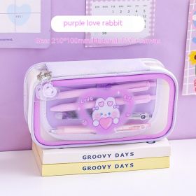 Cartoon Transparent Colorful Large Capacity Pencil Case (Color: Purple)