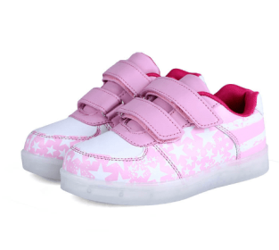 Summer New Children's Light Shoes LED Rechargeable Light-emitting Shoes Boys And Girls (Option: Pink-25)