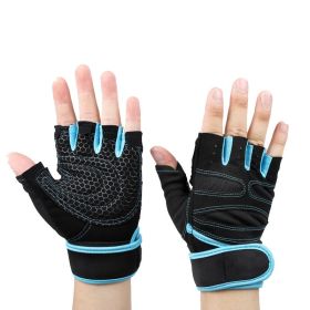 Outdoor Weightlifting Mountaineering Basketball Sports Half Finger Sports Dumbbell Training Lengthened Fitness Gloves (Option: Ordinary Blue L)