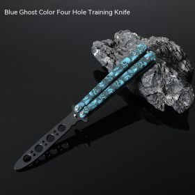 Butterfly Comb Folding Training Knife Stainless Steel Swing Knife (Option: Blue Ghost-Four hole training knife)