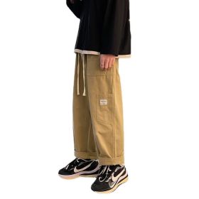 New Japanese Casual Solid Color Loose Trousers (Option: Khaki-5XL)