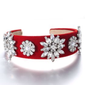 Retro Baroque Pearl Rhinestone Headband (Color: Red)