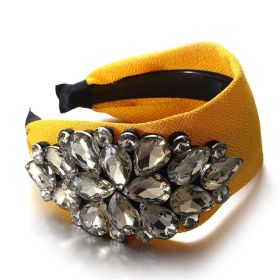 Design Solid Color Diamond-laid Headband Cross-border New Arrival Wide Edge Toothed Non-slip Face Wash Hair Band Headwear For Women (Color: Yellow)