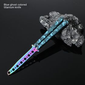 Butterfly Comb Folding Training Knife Stainless Steel Swing Knife (Option: Blue Ghost-Colored titanium knife)
