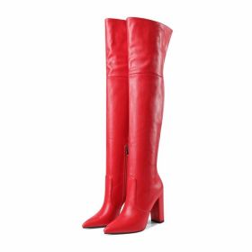 Autumn And Winter Pointed Thick Heel High Heel Over The Knee Boots Women (Option: Red-43)