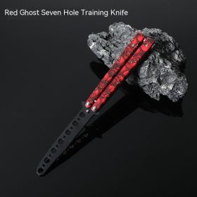 Butterfly Comb Folding Training Knife Stainless Steel Swing Knife (Option: Red Ghost-Seven hole training knife)