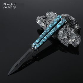 Butterfly Comb Folding Training Knife Stainless Steel Swing Knife (Option: Blue Ghost-Double pointed)
