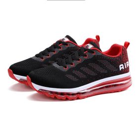 Spring Men's And Women's Shoes Fly Woven Upper Casual (Option: Black red-38)