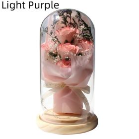Artificial Rose Dried Flowers Gypsophila Babysbreath Bouquet Glass Cover Ornaments LED Small Night Lamp Valentine's Day Gift (Option: Light Purple)