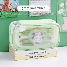 Cartoon Transparent Colorful Large Capacity Pencil Case (Color: Green)
