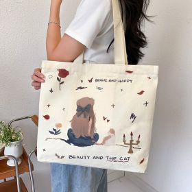 Women's Creative Printed High-capacity Crossbody Bag (Option: Princess And Cat Beige)