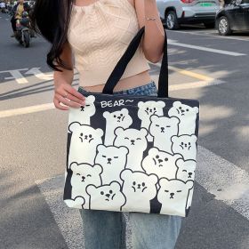 Women's Creative Printed High-capacity Crossbody Bag (Option: Cute Bear Black)