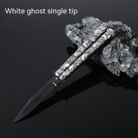 Butterfly Comb Folding Training Knife Stainless Steel Swing Knife (Option: White Ghost-Single pointed)