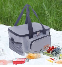 Lunch Box Bag Portable Picnic Bag Multifunctional Double Layer PEVA Waterproof Insulation Freezing Bag (Option: Gray-26X20X15)