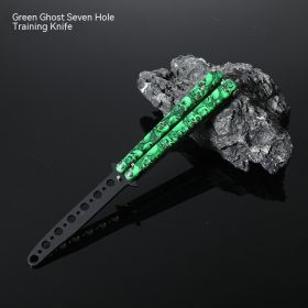 Butterfly Comb Folding Training Knife Stainless Steel Swing Knife (Option: Green Ghost-Seven hole training knife)