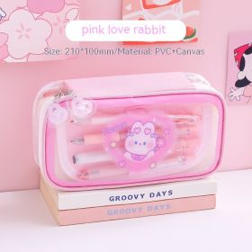 Cartoon Transparent Colorful Large Capacity Pencil Case (Color: Pink)