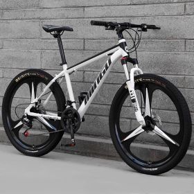 Mountain Bike Bicycle 24 26 Inch Disc Brake Shock Absorption Bicycle Men's And Women's Variable Speed Bicycle (Option: Three cuts white black-21speed)