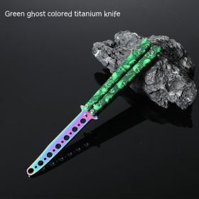 Butterfly Comb Folding Training Knife Stainless Steel Swing Knife (Option: Green Ghost-Colored titanium knife)