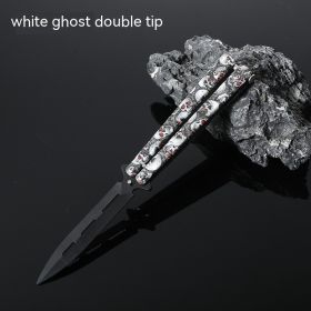 Butterfly Comb Folding Training Knife Stainless Steel Swing Knife (Option: White Ghost-Double pointed)