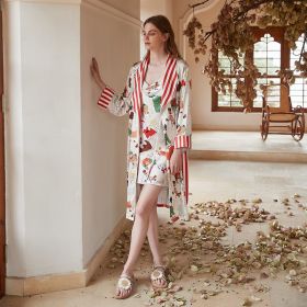 Thin Contrast Color Pajamas Ice Silk Robe Loose Homewear (Option: night robe-One size fits all)
