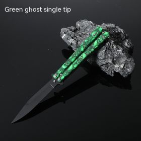 Butterfly Comb Folding Training Knife Stainless Steel Swing Knife (Option: Green Ghost-Single pointed)