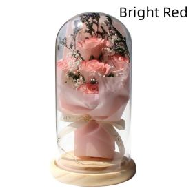 Artificial Rose Dried Flowers Gypsophila Babysbreath Bouquet Glass Cover Ornaments LED Small Night Lamp Valentine's Day Gift (Option: Bright Red)
