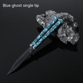 Butterfly Comb Folding Training Knife Stainless Steel Swing Knife (Option: Blue Ghost-Single pointed)