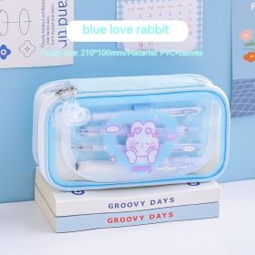Cartoon Transparent Colorful Large Capacity Pencil Case (Color: Blue)
