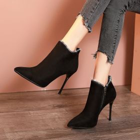 Martin Boots Women's Thin Boots Pointed High-heeled Short Boots Stiletto High-heeled All-match Winter (Option: Black-34)