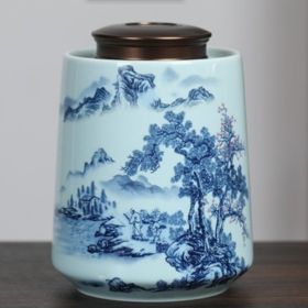 High-end Black Tea Green Tea Universal Ceramic Pot (Option: Blue and white blue-1000ml)