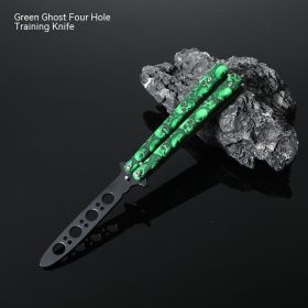 Butterfly Comb Folding Training Knife Stainless Steel Swing Knife (Option: Green Ghost-Four hole training knife)