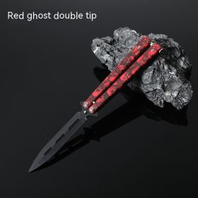 Butterfly Comb Folding Training Knife Stainless Steel Swing Knife (Option: Red Ghost-Double pointed)
