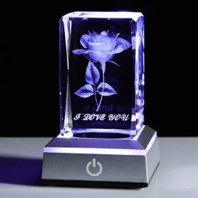 Crystal Laser Carved Rose Crystal Crafts Ornaments (Option: Single Rose-Square Silver Gift Box)