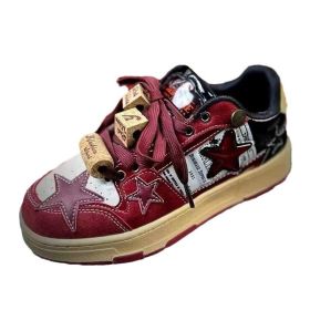 Wine Red Contrast Color Five-pointed Star Leisure Sneaker (Option: Wine Red Star-42)