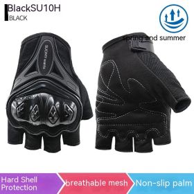 Motorcycle Summer Half Finger Gloves Anti-fall Off-road Riding Gloves (Option: Black-L)