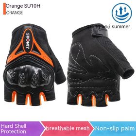Motorcycle Summer Half Finger Gloves Anti-fall Off-road Riding Gloves (Option: Orange-L)