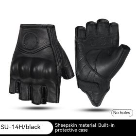 Retro Leather Motorcycle Half Finger Gloves (Option: Black Without Holes-L)