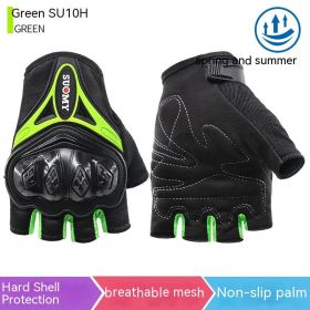 Motorcycle Summer Half Finger Gloves Anti-fall Off-road Riding Gloves (Option: Green-XL)