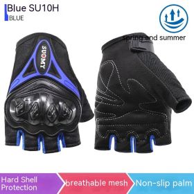Motorcycle Summer Half Finger Gloves Anti-fall Off-road Riding Gloves (Option: Blue-XL)