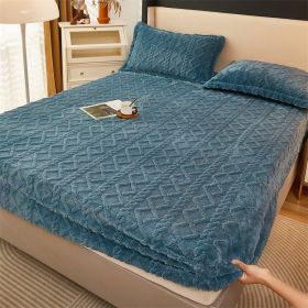 Winter Thermal Flannel Coral Fleece Fitted Sheet Fleece-lined Non-slip Bedspread (Option: Bentley Blue-180cm200cm)